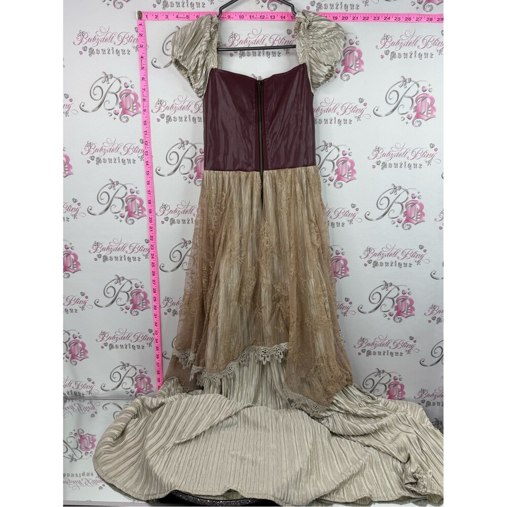 Spirit Halloween dress bustier Burgundy and Champagne Steampunk Corset Gown - Picture 2 of 12